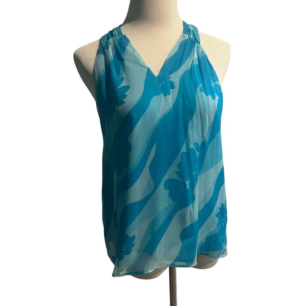 Ramy Brook Womens Medium Turquoise Floral V-Neck Blouse